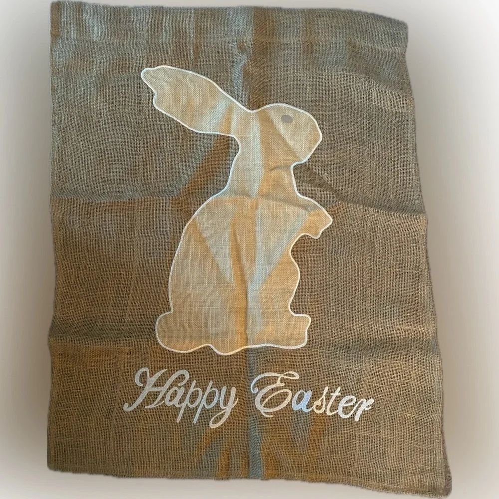 Pottery Barn Embroidered Bunny & Happy Easter Outdoor Burlap Flag